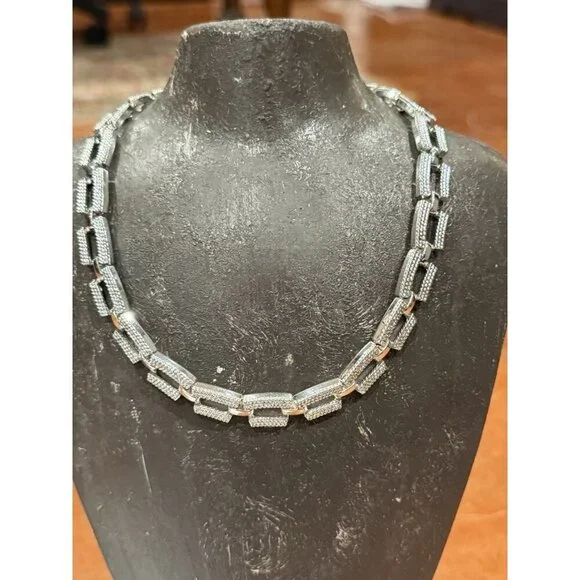 NAPIER VINTAGE SILVER TEXTURED 14-16" RECTANGULAR CHAIN LINK NECKLACE EUC - Picture 4 of 8